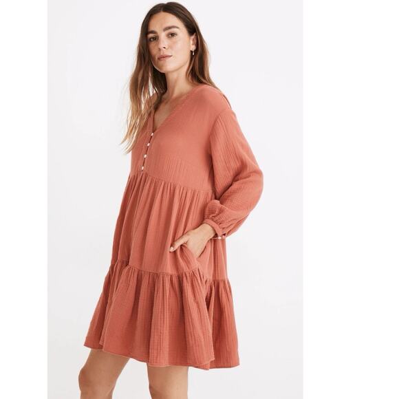 Madewell Dresses & Skirts - Madewell Lightspun Colette Mini Dress Deep rose Sz 14 Boho chic coastal Festival